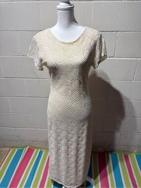 Cream Crochet Knit Midi Dress Vintage. 
- Women's Elegant Summer Dress